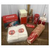 Coca-Cola recipe box, napkin holder, cups,