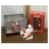 Coca-Cola mini clock, ornament, figure
