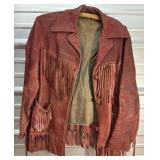 Vintage Red Leather fringed Jacket. Well loved,