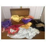 Vintage dress, patkas etc in wooden box *need