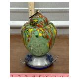 Vintage Hand Blown Art Glass Hummingbird Feeder