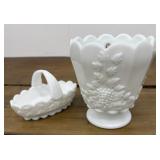 Westmoreland milk glass basket & vase