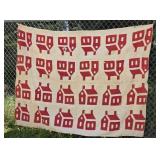 Early old red & white schoolhouse quilt - aprx