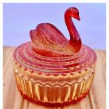 Jeanette Glass Amberina Dresser Jar (chip)