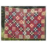 Early old farmhouse quilt- aprx 75x58 very worn