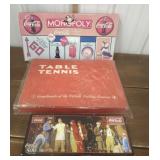 Coca-Cola Monopoly game, table tennis, puzzle