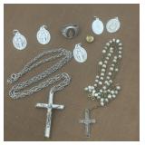 Religious necklaces, ring, pendants, pin