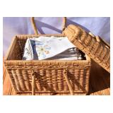 Wicker Sewing Basket with Vintage Embroidered