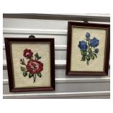 2 Vintage floral needlepoint
