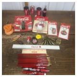 Coca-Cola keychains, pens, pencils, pencil