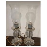 Pr glass hurricane lamps - need rewiring & 1 has