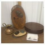 Religious plaque, trinket box, jade pieces,