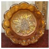 Vintage Marigold Carnival Glass Bowl with Grapes