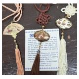 3 Cheau Jyh cloisonnï¿½ ware fan pendant necklaces