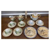 Lusterware cream and sugar, cups and saucers, tea