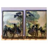 Vintage Bubble Glass Reverse Painted Silhouettes