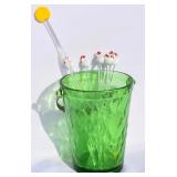 Uranium Glass Ice Bucket with Glass Stir Sticks