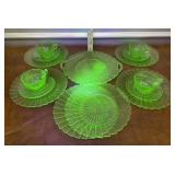 Glow uranium cups and saucers, tray and plates