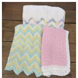3 vintage soft Crocheted Baby Blankets