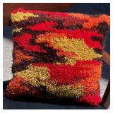 Mid Century Modern Shag Latch Hook Rug Pillow 14"