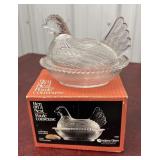 Indiana glass hen on nest with original packaging