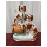 Staffordshire spaniel Group and barrel figure