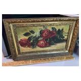 Framed antique Victorian oil painting - red