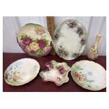 Hand painted plates/servers and bud vase