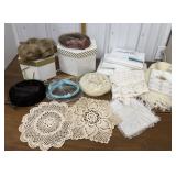 Linens, vintage hats, wig