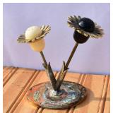 Vintage Brass & Plastic MCM Flower Salt & Pepper.