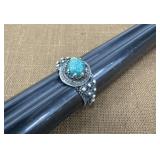 .925 Signed Ring Green Stone