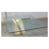 MCM Coffee Table w/ Travertine base & glass top