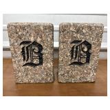 Etched "B" Marble Bookends. Heavy, really