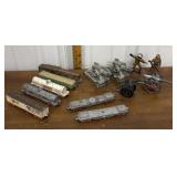 Tootsie Toy Trains, metal cannons, soldiers