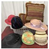 Vintage hats and 2 throw pillows