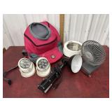 Dog weight controlled bowl, bag and fan, tripod