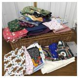 Large rectangular basket w/ assorted fabric
