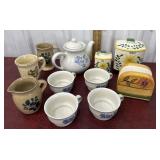 Pfaltzgraff teapot, mugs, pitcher, canisters,