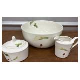Mikasa serving bowl with creamer & sugar bowl.