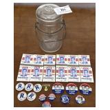 Richard Nixon political pins, matches in a glass