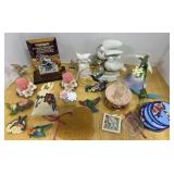 Humming bird decor. Bells. music boxes. Coasters.