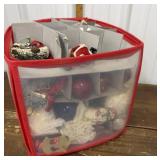 Container full of Christmas ornaments