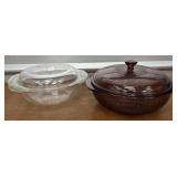 2 Pyrex Casseroles. Cranberry and clear. Oh the