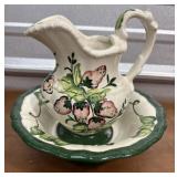 1973 small hand painted pitcher & bowl. Heavy