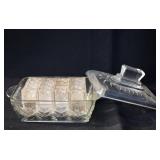 Covered Glass Dish with Mini Lucite Salt & Pepper