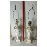 2 Vintage Alabaster Marble Table Lamps