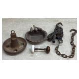 Cast Iron Bird Bath, Iron Tie Down, Door