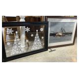 Red Lobster adv print & Winter scene on window.