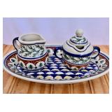 Polish Pottery Creamer, Sugar & Oval Platter