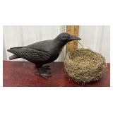 Cast iron crow bird and nest